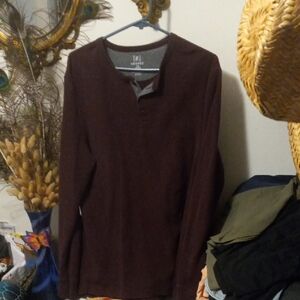 George Gray and Burgundy Henley Top. Warm Longsleeve Top